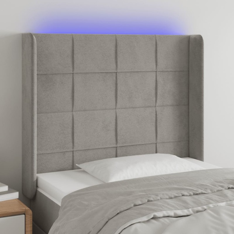 vidaXL Cabecero con LED de terciopelo gris claro 103x16x118/128 cm vidaXL Cabecero con LED de terciopelo gris claro 103x16x118/128 cm