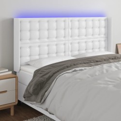 vidaXL Cabecero con LED cuero sintético blanco 203x16x118/128 cm