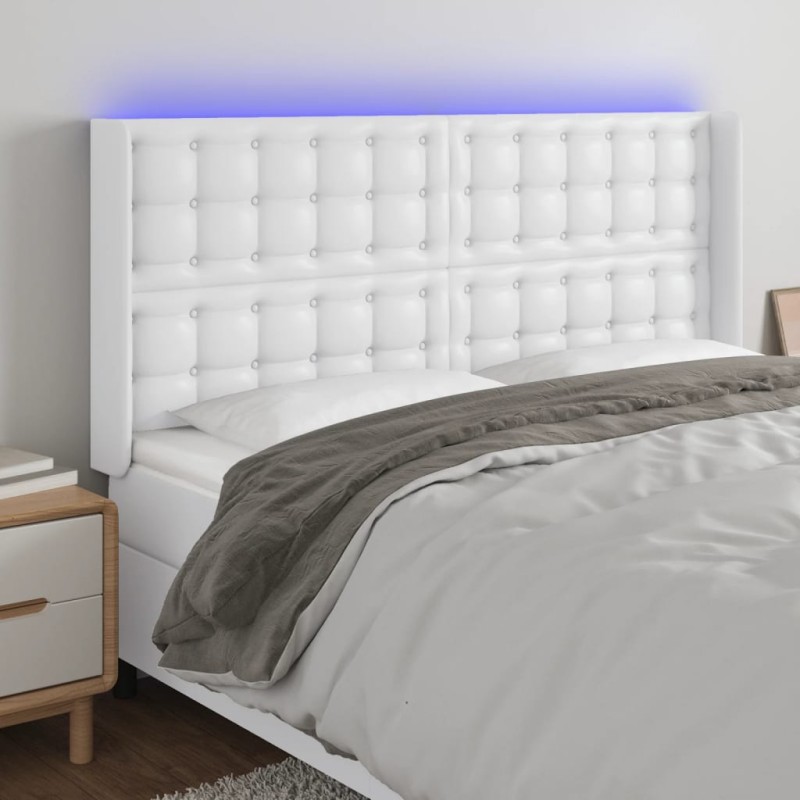 vidaXL Cabecero con LED cuero sintético blanco 203x16x118/128 cm vidaXL Cabecero con LED cuero sintético blanco 203x16x118/128 cm