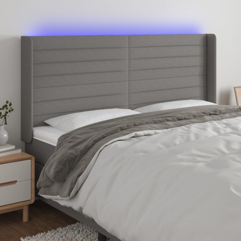 vidaXL Cabecero con LED de tela gris oscuro 203x16x118/128 cm vidaXL Cabecero con LED de tela gris oscuro 203x16x118/128 cm