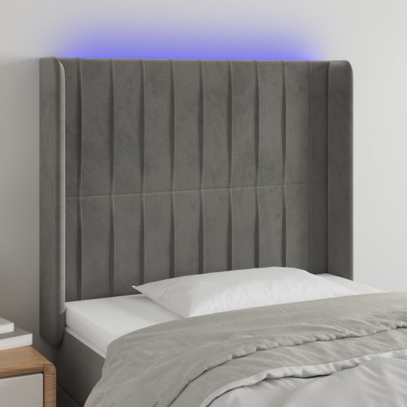 vidaXL Cabecero con LED de terciopelo gris claro 103x16x118/128 cm vidaXL Cabecero con LED de terciopelo gris claro 103x16x118/128 cm
