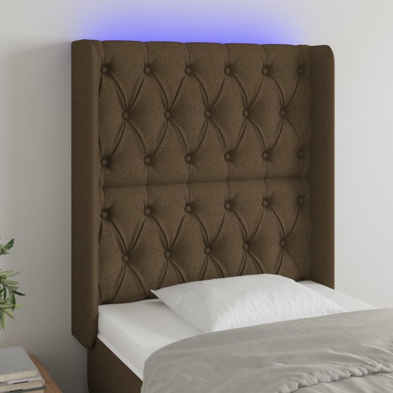vidaXL Cabecero con LED de tela marrón oscuro 83x16x118/128 cm vidaXL Cabecero con LED de tela marrón oscuro 83x16x118/128 cm