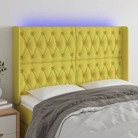 vidaXL Cabecero con LED de tela verde 147x16x118/128 cm