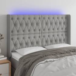 vidaXL Cabecero con LED de tela gris claro 147x16x118/128 cm