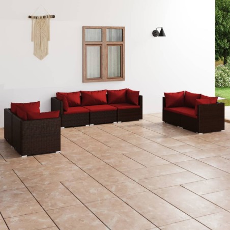 vidaXL Set muebles de jardín 7 piezas y cojines ratán sintético marrón