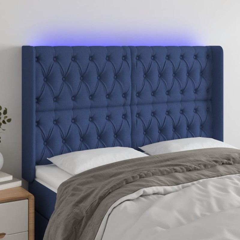 vidaXL Cabecero con LED de tela azul 163x16x118/128 cm vidaXL Cabecero con LED de tela azul 163x16x118/128 cm
