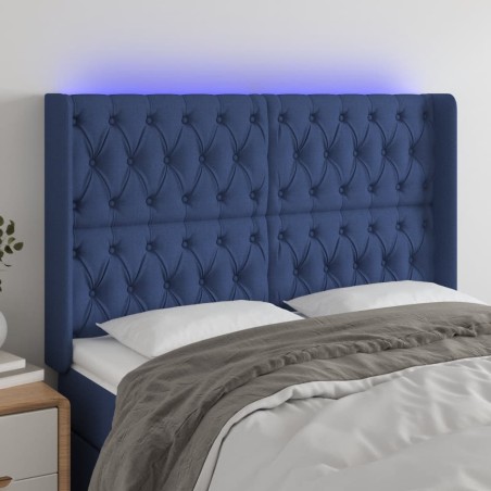 vidaXL Cabecero con LED de tela azul 163x16x118/128 cm