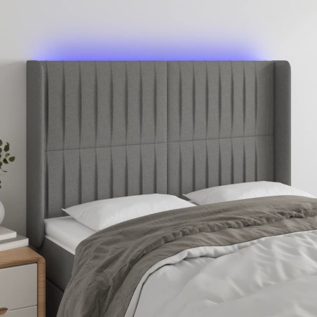 vidaXL Cabecero con LED de tela gris oscuro 147x16x118/128 cm