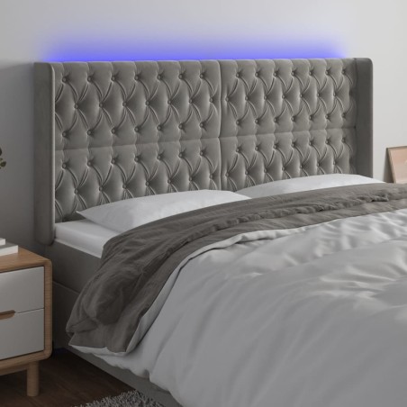 vidaXL Cabecero con LED de terciopelo gris claro 203x16x118/128 cm
