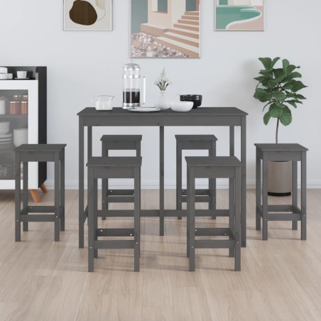 vidaXL Set de bar 7 piezas madera maciza de pino gris