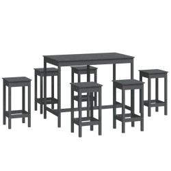 vidaXL Set de bar 7 piezas madera maciza de pino gris
