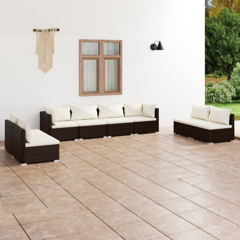 vidaXL Set muebles de jardín 8 piezas y cojines ratán sintético marrón vidaXL Set muebles de jardín 8 piezas y cojines ratán sintético marrón