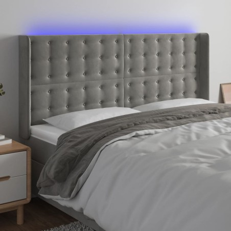 vidaXL Cabecero con LED de terciopelo gris claro 203x16x118/128 cm 