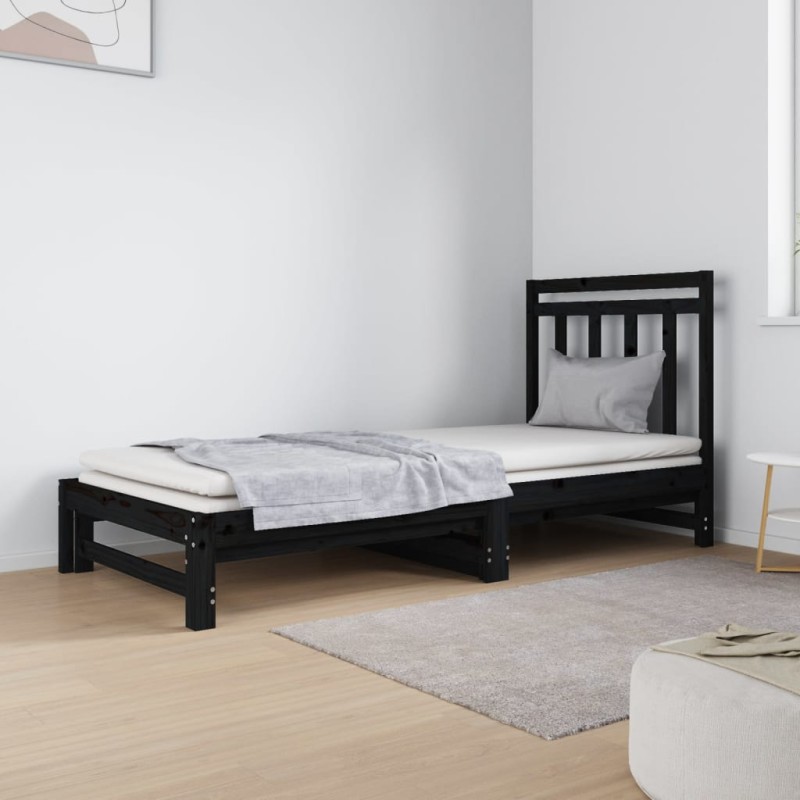 vidaXL Sofá cama extraíble madera maciza de pino negro 2x(90x190) cm