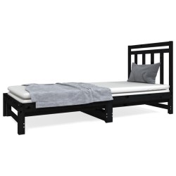 vidaXL Sofá cama extraíble madera maciza de pino negro 2x(90x190) cm