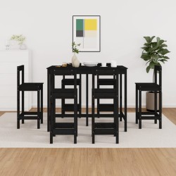 vidaXL Set de bar 7 piezas madera maciza de pino negro