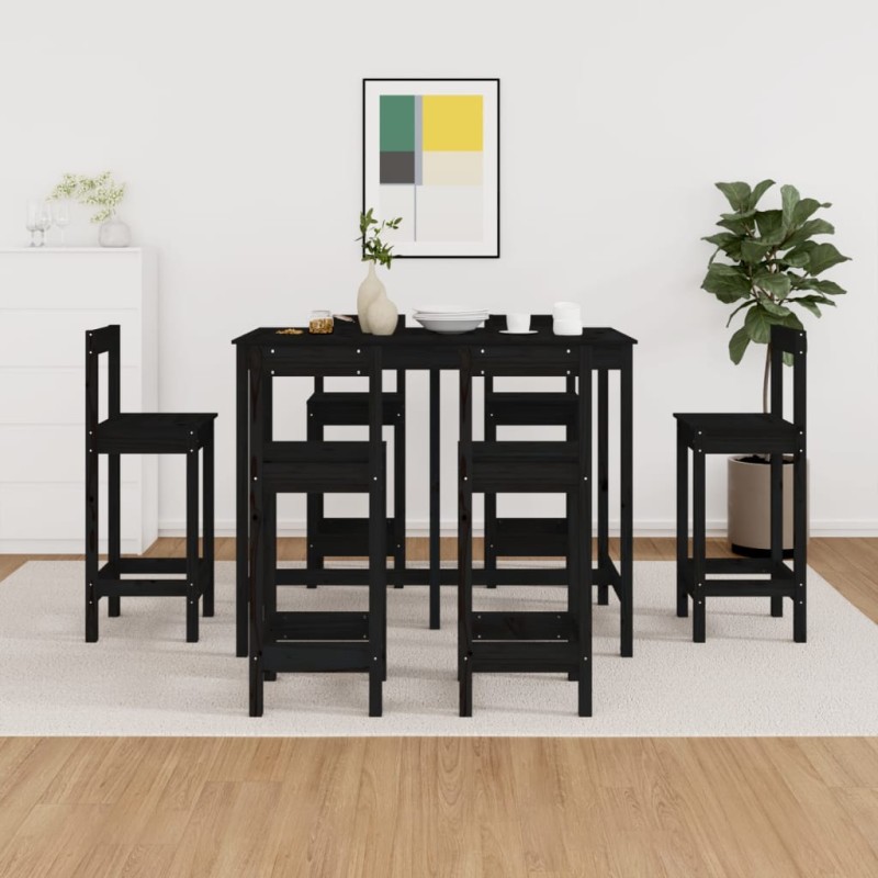 vidaXL Set de bar 7 piezas madera maciza de pino negro vidaXL Set de bar 7 piezas madera maciza de pino negro