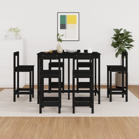 vidaXL Set de bar 7 piezas madera maciza de pino negro
