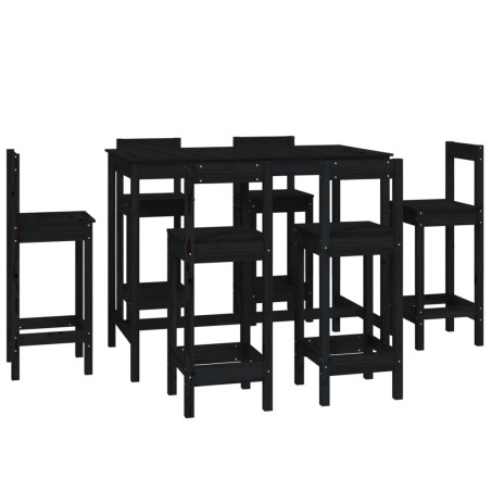 vidaXL Set de bar 7 piezas madera maciza de pino negro