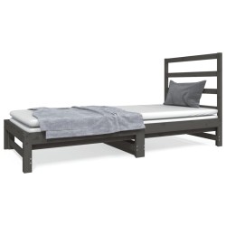 vidaXL Sofá cama extraíble madera maciza de pino gris 2x(90x190) cm