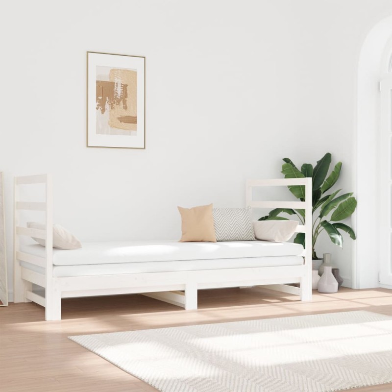 vidaXL Sofá cama extraíble madera maciza de pino blanco 2x(90x190) cm vidaXL Sofá cama extraíble madera maciza de pino blanco 2x(90x190) cm