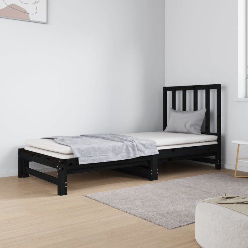 vidaXL Sofá cama extraíble madera maciza de pino negro 2x(90x190) cm vidaXL Sofá cama extraíble madera maciza de pino negro 2x(90x190) cm