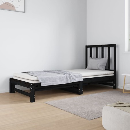 vidaXL Sofá cama extraíble madera maciza de pino negro 2x(90x190) cm