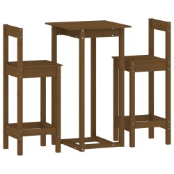 vidaXL Set de bar 3 piezas madera maciza de pino marrón miel