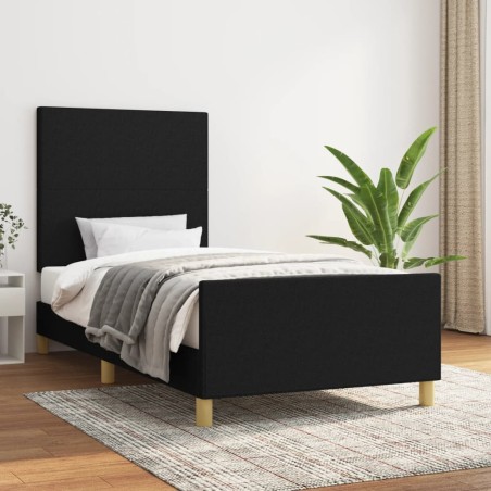 vidaXL Estructura de cama con cabecero de tela negro 90x200 cm