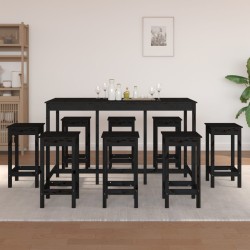 vidaXL Set de bar 9 piezas madera maciza de pino negro