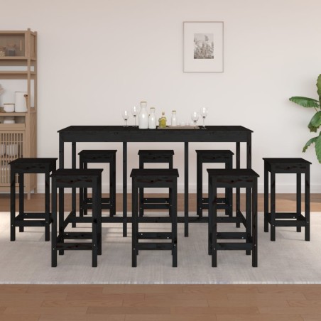 vidaXL Set de bar 9 piezas madera maciza de pino negro