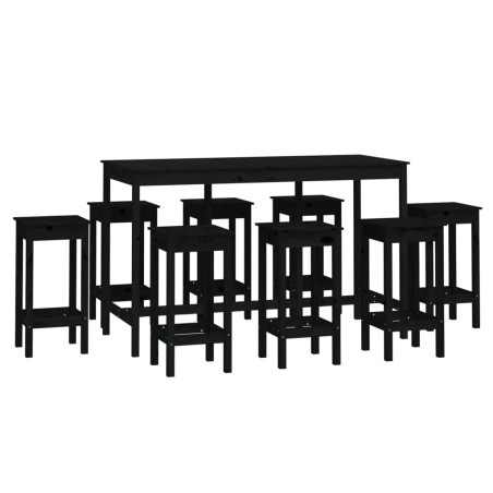 vidaXL Set de bar 9 piezas madera maciza de pino negro