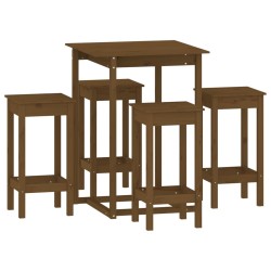 vidaXL Set de bar 5 piezas madera maciza de pino marrón miel