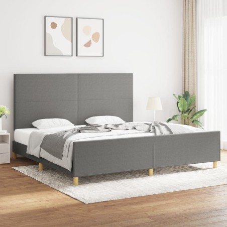 vidaXL Estructura de cama con cabecero tela gris oscuro 200x200 cm
