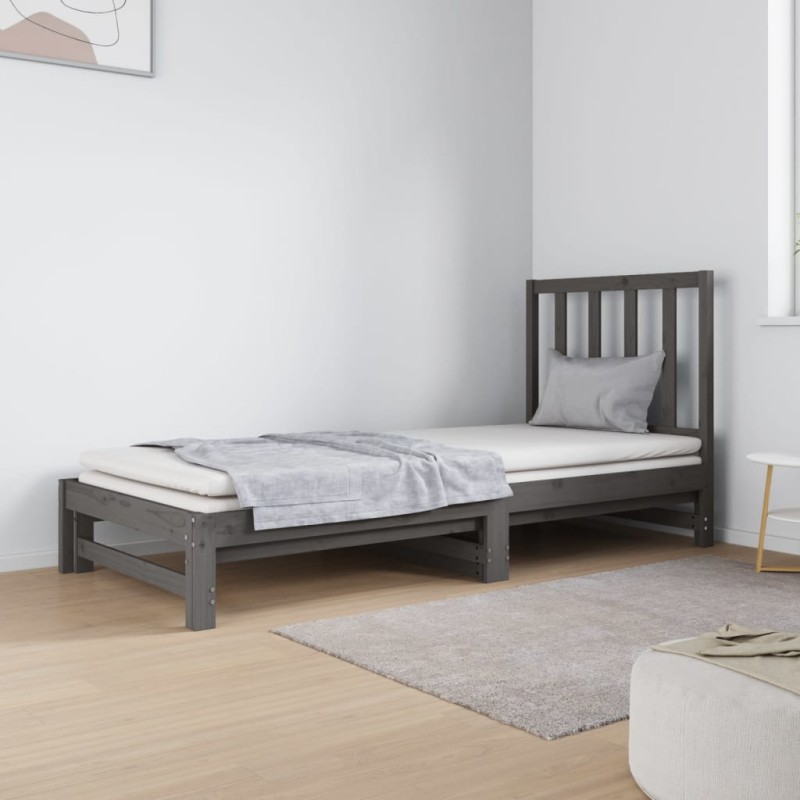 vidaXL Sofá cama extraíble madera maciza de pino gris 2x(90x190) cm vidaXL Sofá cama extraíble madera maciza de pino gris 2x(90x190) cm