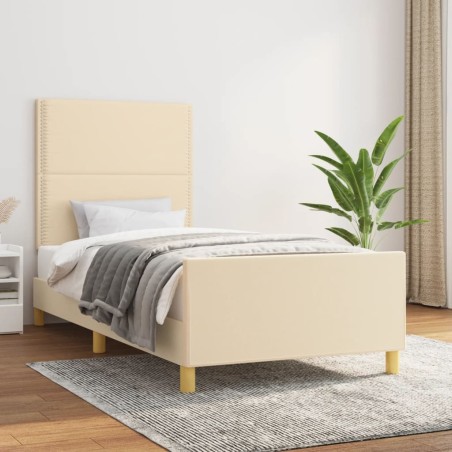 vidaXL Estructura de cama con cabecero de tela color crema 100x200 cm
