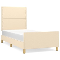vidaXL Estructura de cama con cabecero de tela color crema 100x200 cm