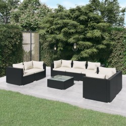 vidaXL Set de muebles de jardín 8 pzas y cojines ratán sintético negro