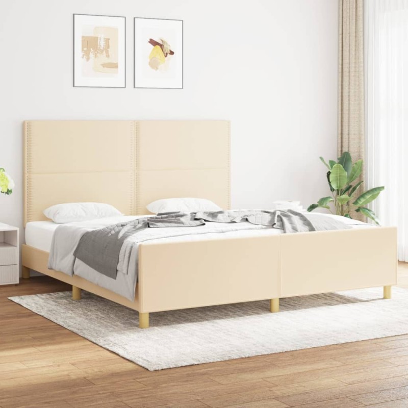 vidaXL Estructura de cama con cabecero de tela color crema 180x200 cm