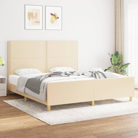 vidaXL Estructura de cama con cabecero de tela color crema 180x200 cm