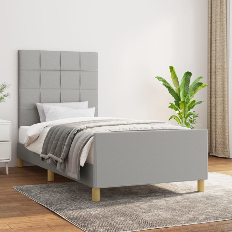 vidaXL Estructura de cama con cabecero de tela gris claro 80x200 cm vidaXL Estructura de cama con cabecero de tela gris claro 80x200 cm