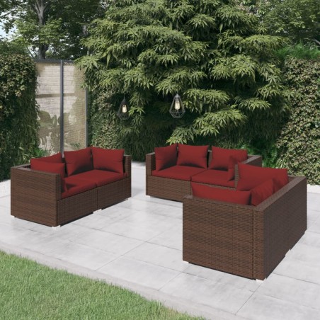 vidaXL Set muebles de jardín 6 piezas y cojines ratán sintético marrón