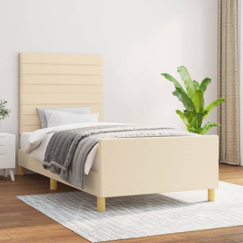 vidaXL Estructura de cama con cabecero de tela color crema 90x200 cm vidaXL Estructura de cama con cabecero de tela color crema 90x200 cm