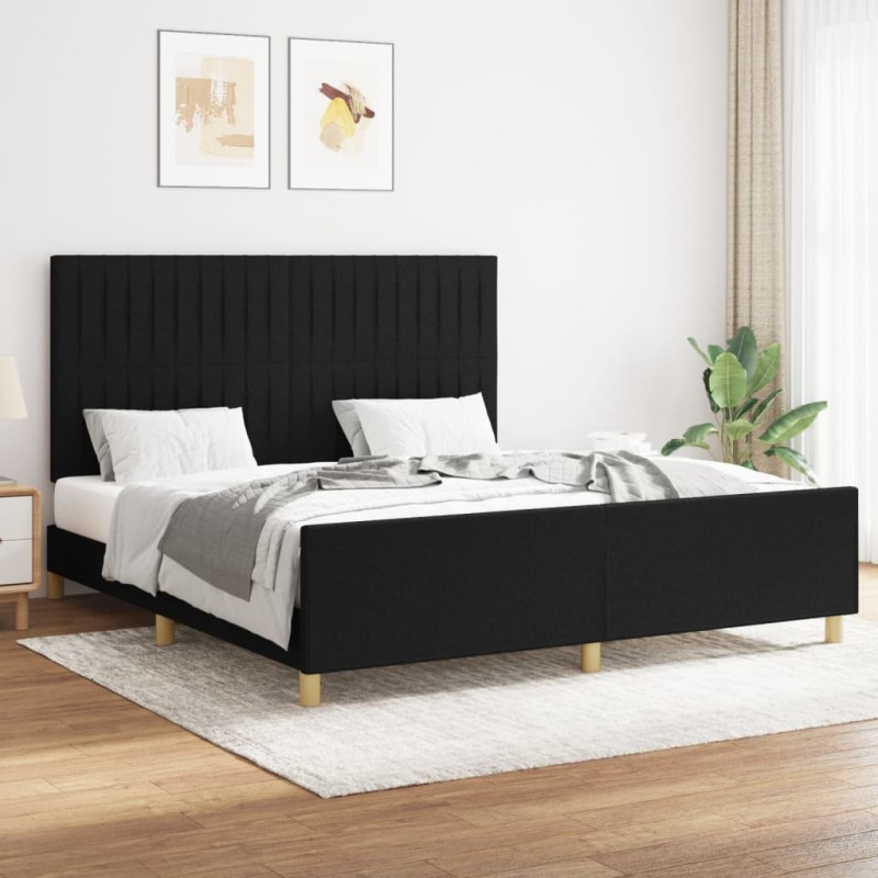vidaXL Estructura de cama con cabecero de tela negro 160x200 cm vidaXL Estructura de cama con cabecero de tela negro 160x200 cm