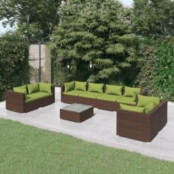vidaXL Set muebles de jardín 9 piezas y cojines ratán sintético marrón