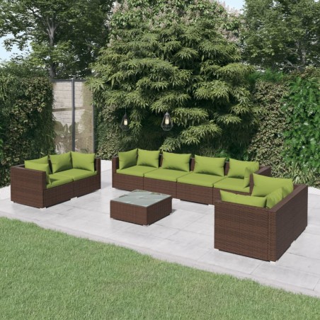 vidaXL Set muebles de jardín 9 piezas y cojines ratán sintético marrón