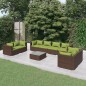 vidaXL Set muebles de jardín 9 piezas y cojines ratán sintético marrón