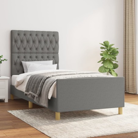 vidaXL Estructura de cama con cabecero de tela gris oscuro 90x200 cm