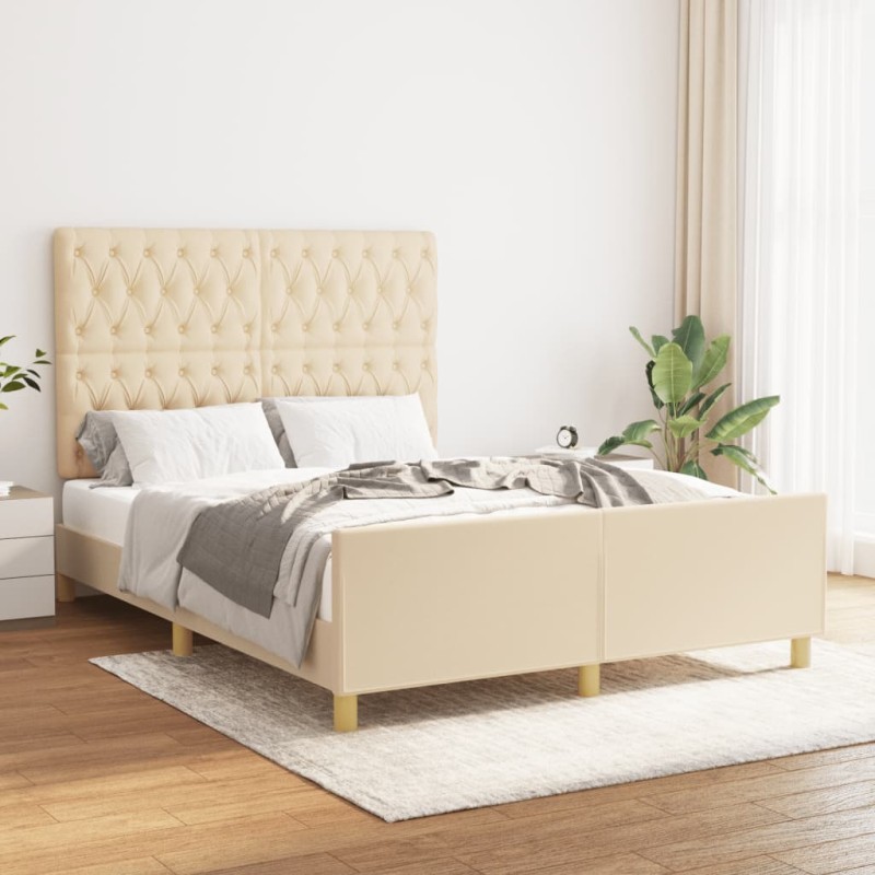 vidaXL Estructura de cama con cabecero de tela color crema 140x190 cm vidaXL Estructura de cama con cabecero de tela color crema 140x190 cm