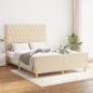 vidaXL Estructura de cama con cabecero de tela color crema 140x190 cm vidaXL Estructura de cama con cabecero de tela color crema 140x190 cm